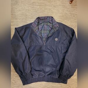 Navy Quarter-Zip Windbreaker Jacket with Plaid Lining